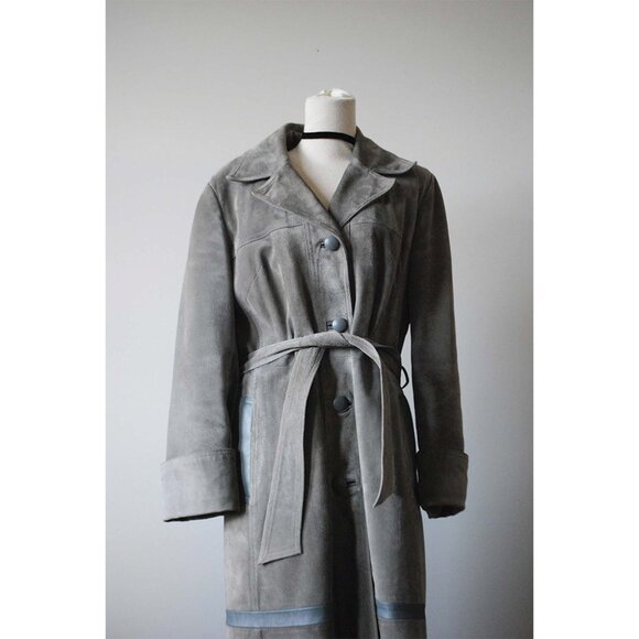Vintage 70's Grey Suede Trench - Picture 2 of 7